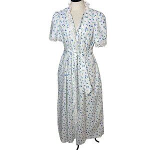 Chiha Vintage Womens Robe Size Medium White Floral Lace Trim Zipper Closure